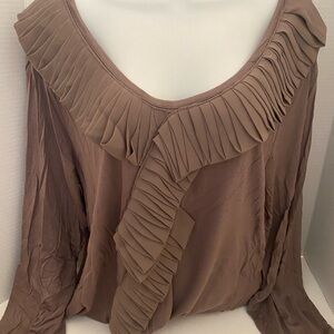 U-Knit NWT Sz 3X Shitake       V-Neck Ruffle Long Sleeve Blouse